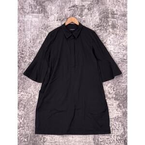 Lafayette 148 Shirt Dress XL Womens Black Poplin Flare Sleeve Pop Over Knee